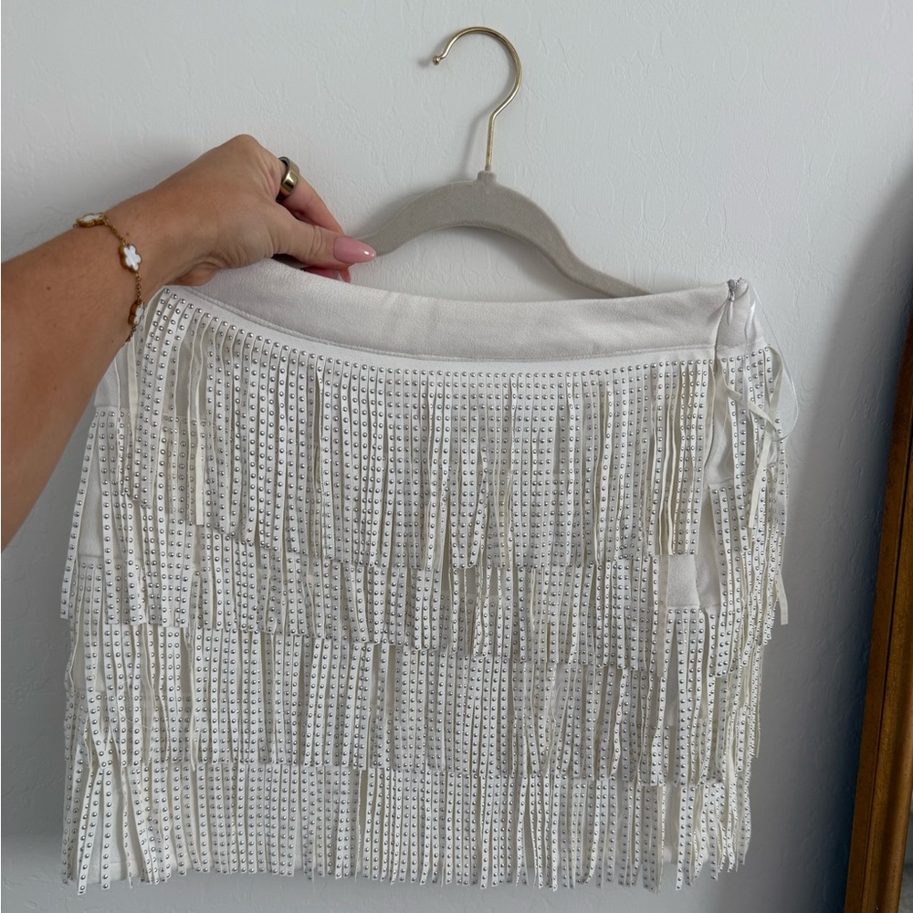 Pink Lily White Fringe Mini Skirt